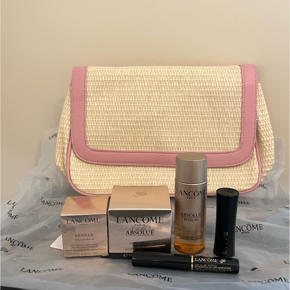 Lancome 6-pc Skincare Set! Summer straw bag/Clutch included Brand new! Best gift
